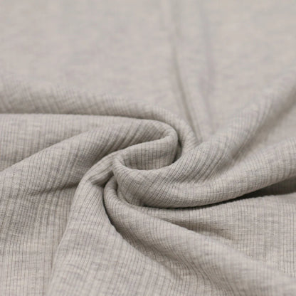 UNREGELMÄSSIGER RIPPSTRICK JERSEY STOFF BEIGE MELANGE Oeko-Tex 100