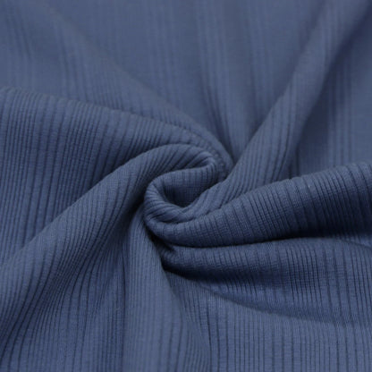 UNREGELMÄSSIGER RIPPSTRICK JERSEY STOFF DUNKEL JEANS Oeko-Tex 100