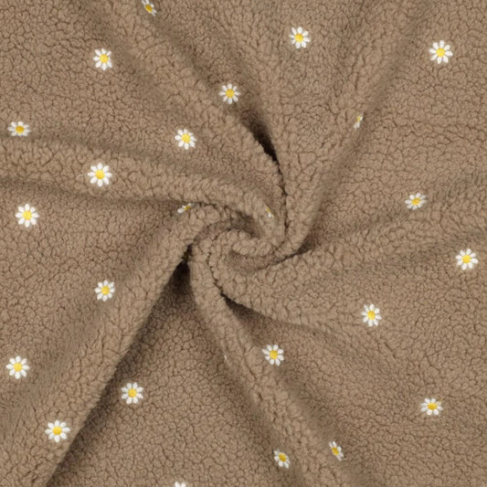 Teddystoff Gänseblumchen Taupe
